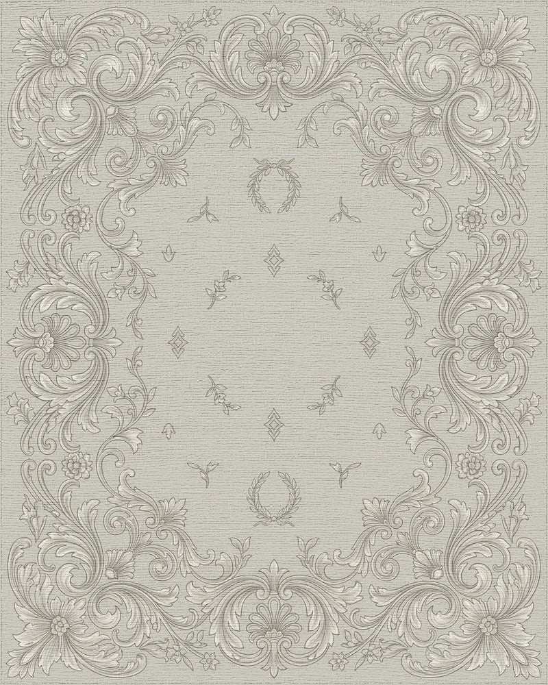Ornate Beige Floral Scroll Frame Rug - Cutout View