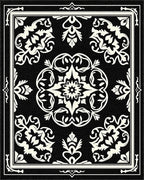 Ornate Black Cream Floral Medallion Rug - Cutout View
