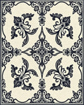 Ornate Black Floral Damask Pattern Rug - Cutout View