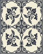 Ornate Black Floral Damask Pattern Rug - Cutout View