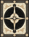 Ornate Black Gold Compass Rose Rug - Cutout View