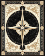 Ornate Black Gold Compass Rose Rug - Cutout View