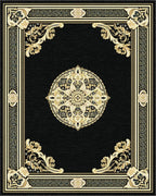 Ornate Black Gold Mandala Pattern Rug - Cutout View
