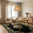 Ornate Black Gold Mandala Pattern Rug - Dining Room View