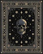 Ornate Black Gold Skull Stars Rug - Cutout View