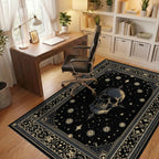 Ornate Black Gold Skull Stars Rug - Office View