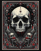 Ornate Black Red Skull Gothic Rug - Cutout View