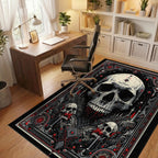 Ornate Black Red Skull Gothic Rug - Office View