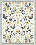Ornate Black Roosters Floral Rug - Cutout View
