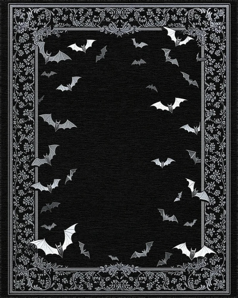 Ornate Black White Bats Rug - Cutout View