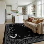 Ornate Black White Bats Rug - Living Room View
