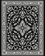 Ornate Black White Floral Pattern Rug - Cutout View