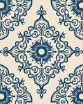 Ornate Blue Floral Damask Pattern Rug - Cutout View