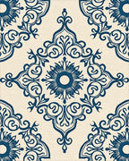 Ornate Blue Floral Damask Pattern Rug - Cutout View