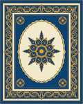 Ornate Blue Gold Floral Patterned Rug - Cutout View