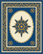 Ornate Blue Gold Floral Patterned Rug - Cutout View