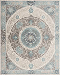 Ornate Blue Gray Mandala Medallion Rug - Cutout View