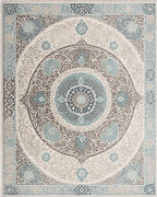 Ornate Blue Gray Mandala Medallion Rug - Cutout View
