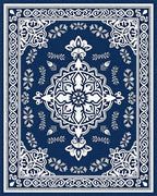 Ornate Blue White Floral Mandala Rug - Cutout View