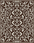 Ornate Brown Cream Leafy Scrollwork Rug - Cutout View