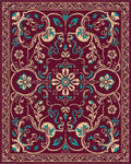 Ornate Burgundy Teal Floral Scrollwork Rug - Cutout View