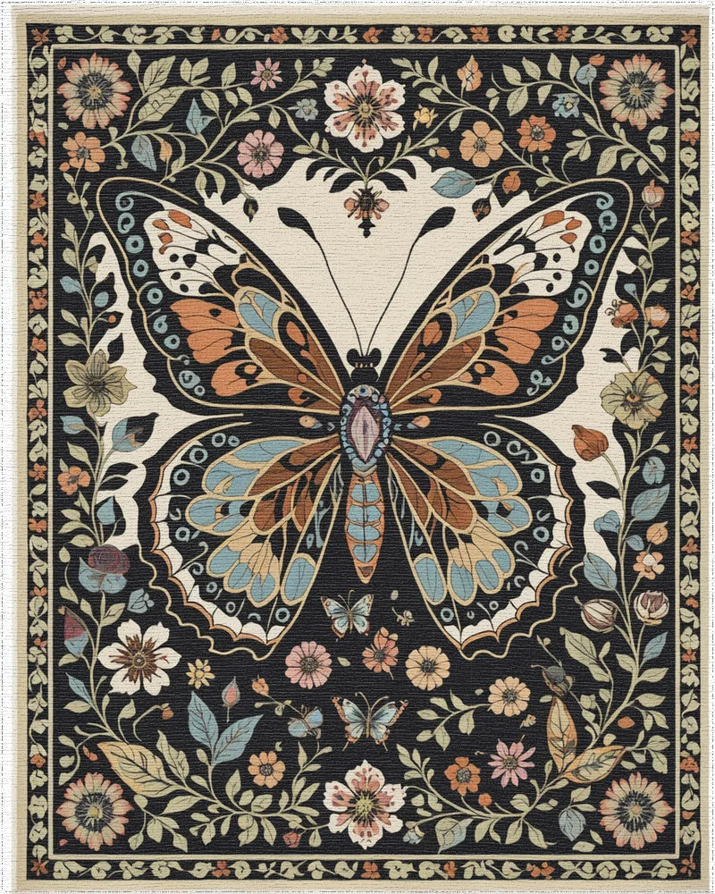 Ornate Butterfly Garden Bloom Arrangement Rug - Cutout View