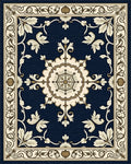 Ornate Cream and Navy Floral Rug - Cutout View