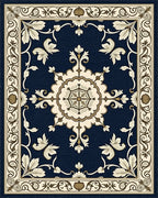 Ornate Cream and Navy Floral Rug - Cutout View