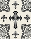 Ornate Cross Patterned Dark Grey Rug - Cutout View