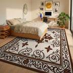 Ornate Dark Brown Floral Border Rug Bedroom View