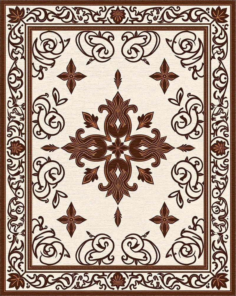 Ornate Dark Brown Floral Border Rug - Cutout View