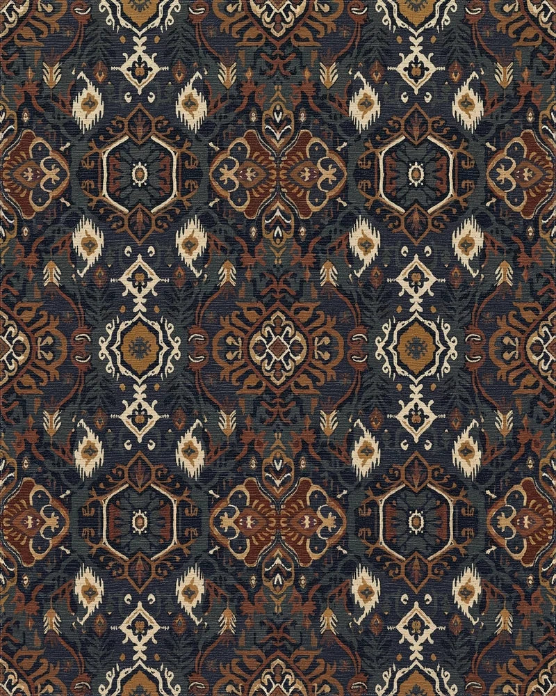 Ornate Earthy Jewel Tone Medallions Rug - Cutout View