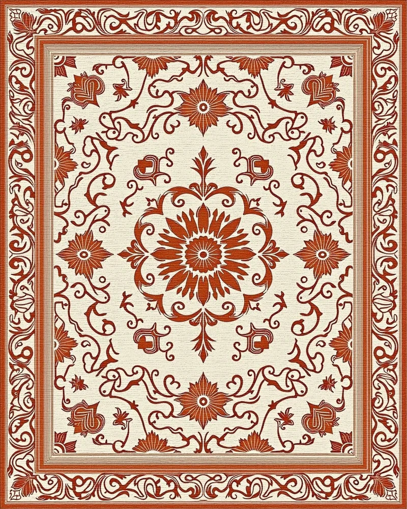 Ornate Floral Border Classic Design Rug - Cutout View