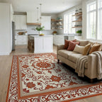 Ornate Floral Border Classic Design Rug Living Room View