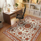 Ornate Floral Border Classic Design Rug Office View