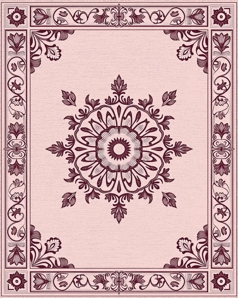 Ornate Floral Mandala Border Design Rug - Cutout View