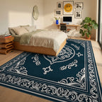 Ornate Floral Medallion Inlaid Geometric Rug Bedroom View