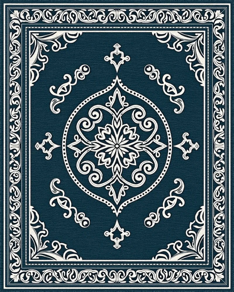 Ornate Floral Medallion Inlaid Geometric Rug - Cutout View