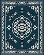 Ornate Floral Medallion Inlaid Geometric Rug - Cutout View