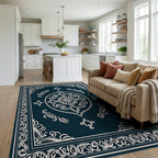 Ornate Floral Medallion Inlaid Geometric Rug Living Room View