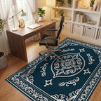 Ornate Floral Medallion Inlaid Geometric Rug Office View