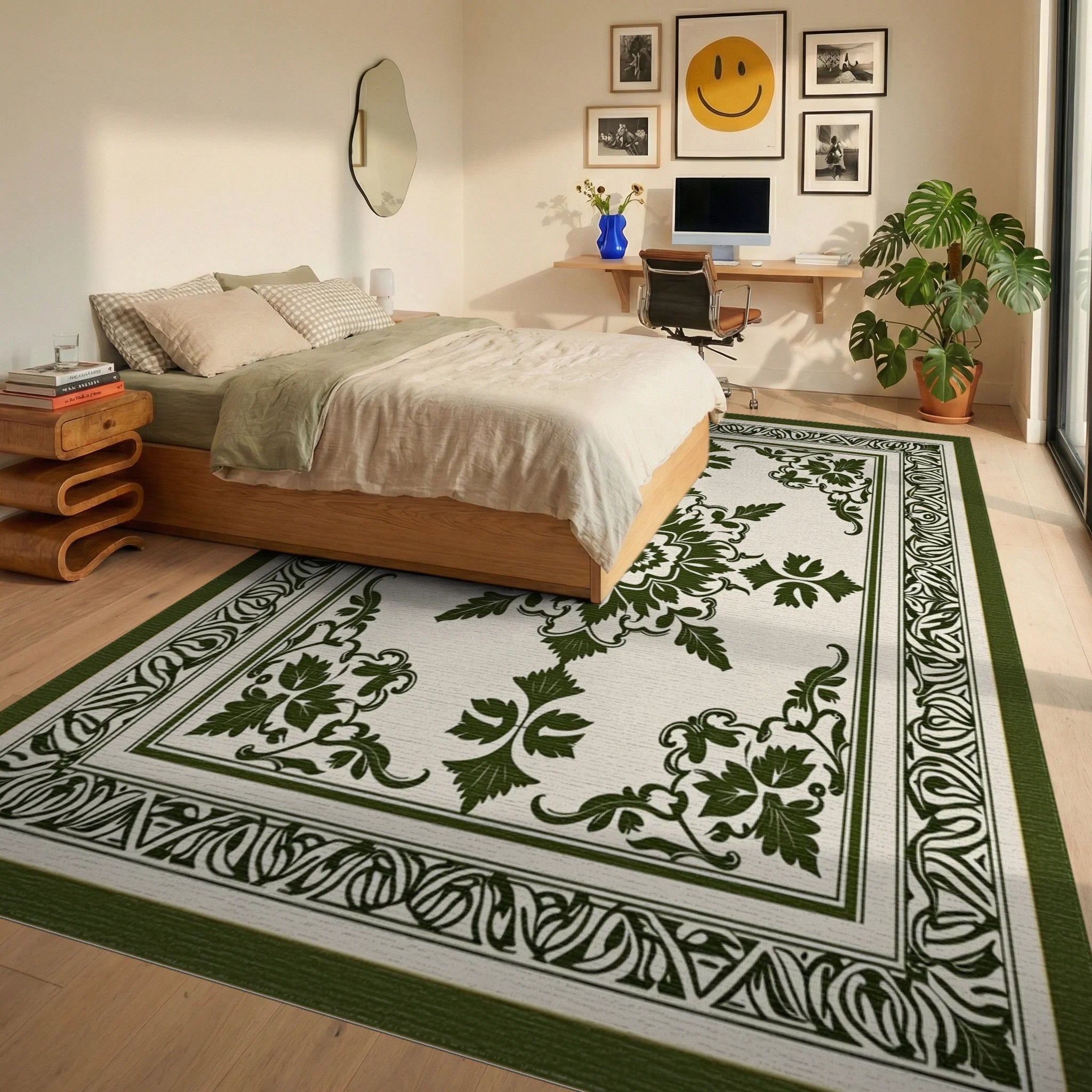 Ornate Floral Medallion Pattern Rug Bedroom View