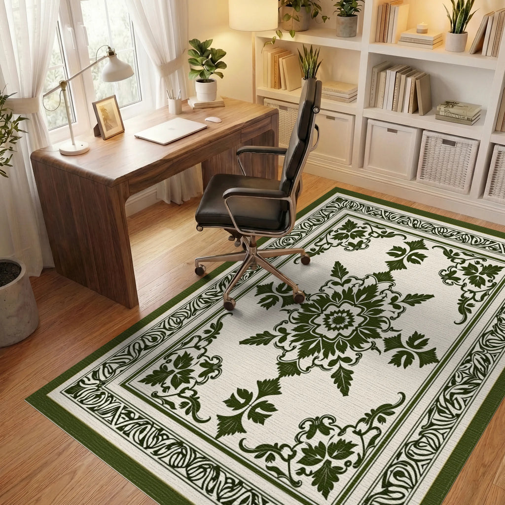 Ornate Floral Medallion Pattern Rug Office View
