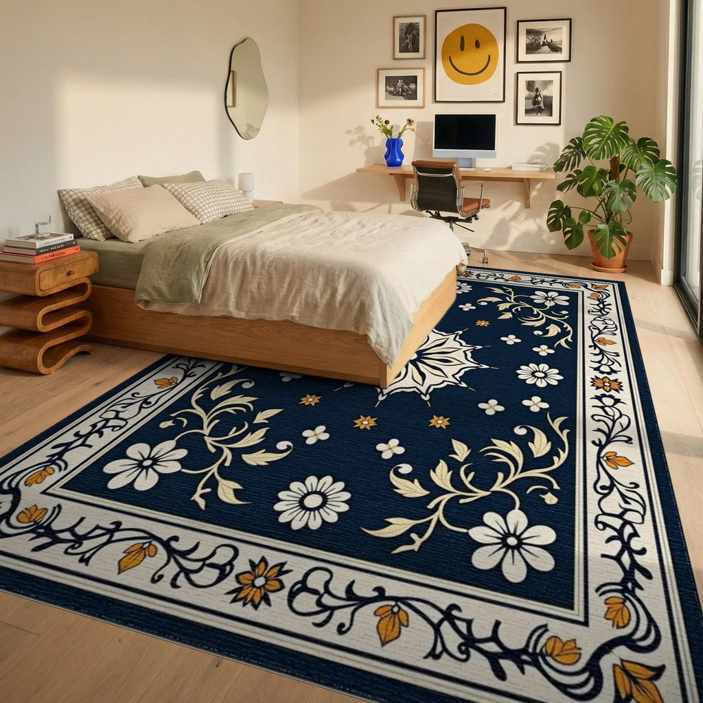 Ornate Floral Medallion Scroll Rug Bedroom View