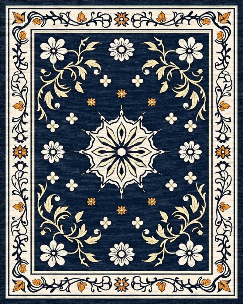 Ornate Floral Medallion Scroll Rug - Cutout View