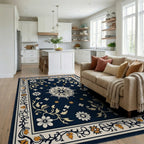 Ornate Floral Medallion Scroll Rug Living Room View