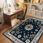 Ornate Floral Medallion Scroll Rug Office View