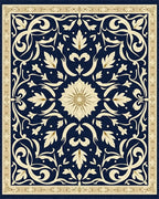 Ornate Floral Navy Cream Rug - Cutout View