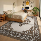 Ornate Floral Scroll Pattern Rug Bedroom View