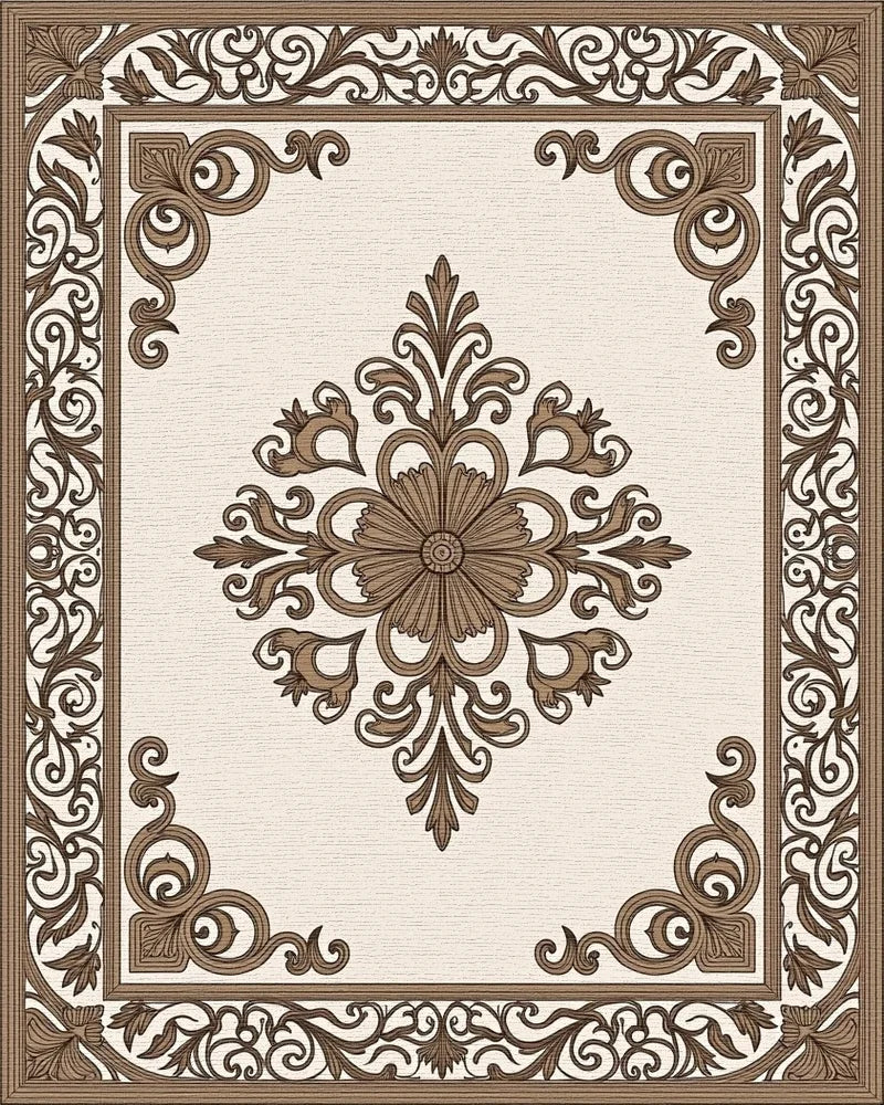 Ornate Floral Scroll Pattern Rug - Cutout View